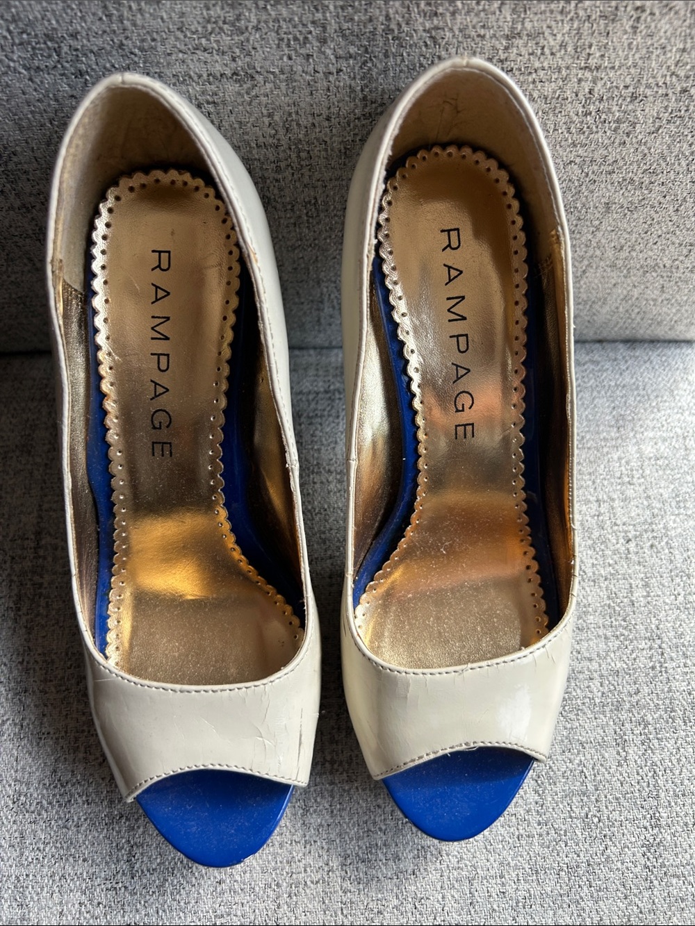 Rampage Cream Peep-Toe Pumps with Blue Toe Accents